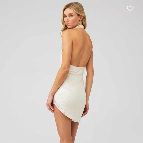 Amanda Uprichard Samba Dress Size Small Bridal White Sequins Halter Cowl Mini - Picture 5 of 12